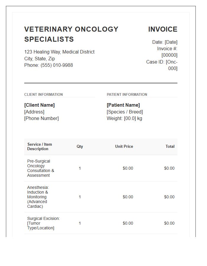 Veterinary Oncology Surgery Itemized Invoice Template