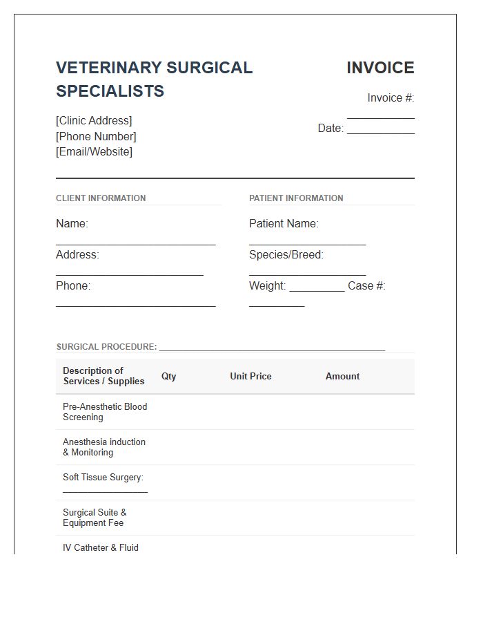 Veterinary Soft Tissue Surgery Invoice Template