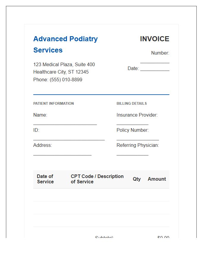 Advanced Podiatry Services Invoice Template