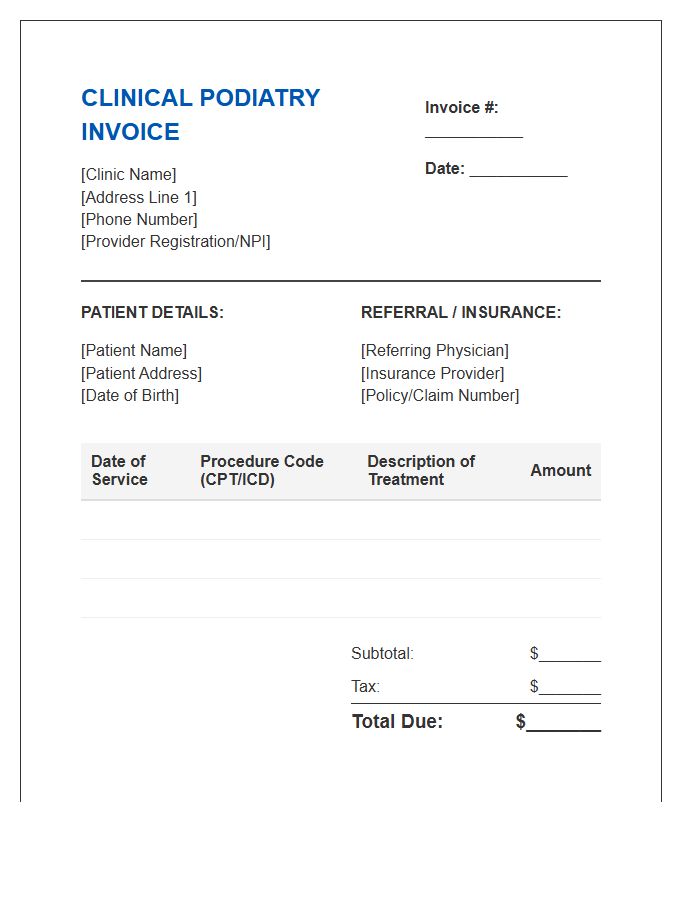 Clinical Podiatry Treatment Invoice Template