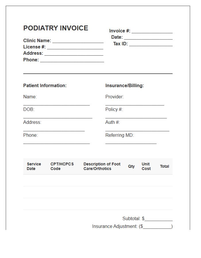 Comprehensive Podiatry Care Invoice Template