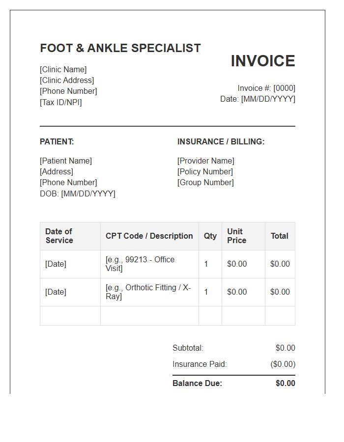 Foot And Ankle Specialist Invoice Template