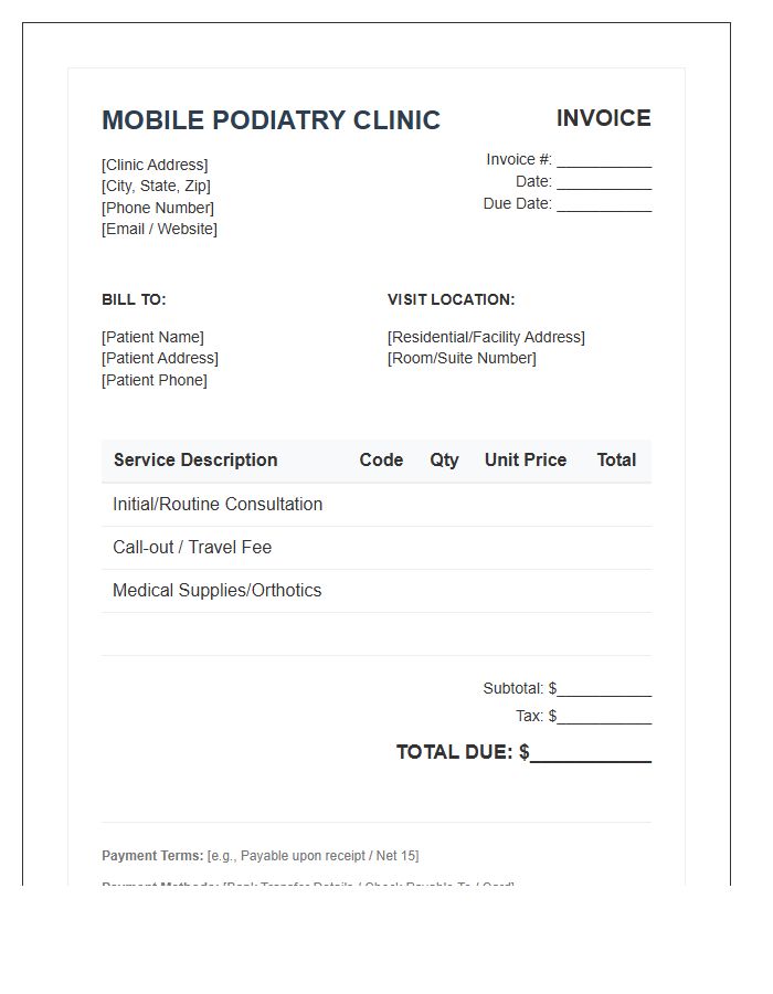 Mobile Podiatry Clinic Invoice Template