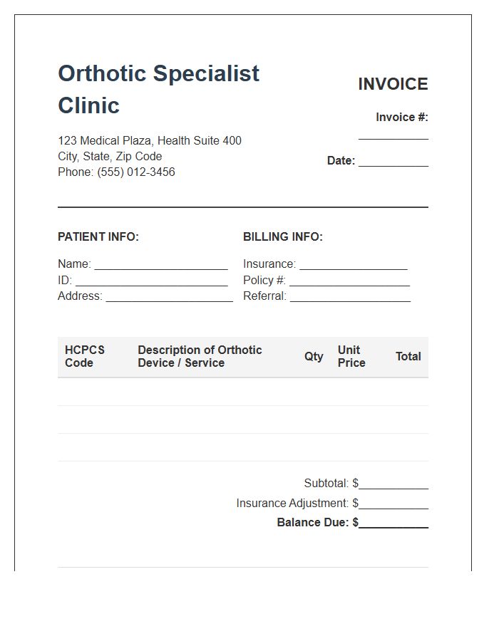 Orthotic Specialist Clinic Invoice Template