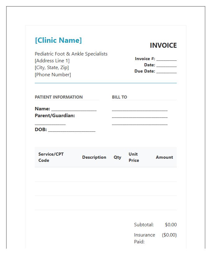 Pediatric Podiatry Professional Invoice Template
