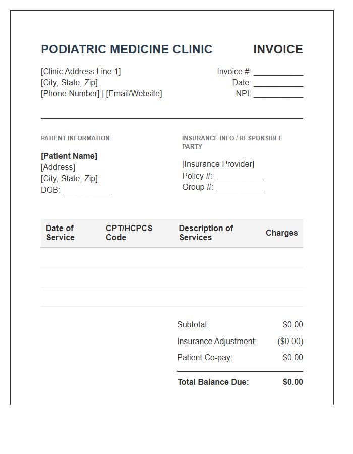 Podiatric Medicine Clinic Invoice Template