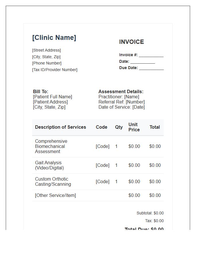Podiatry Biomechanical Assessment Invoice Template