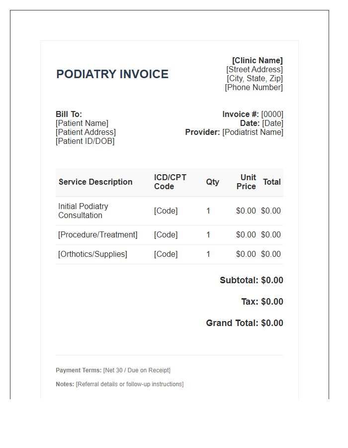 Podiatry Consultation Fee Invoice Template
