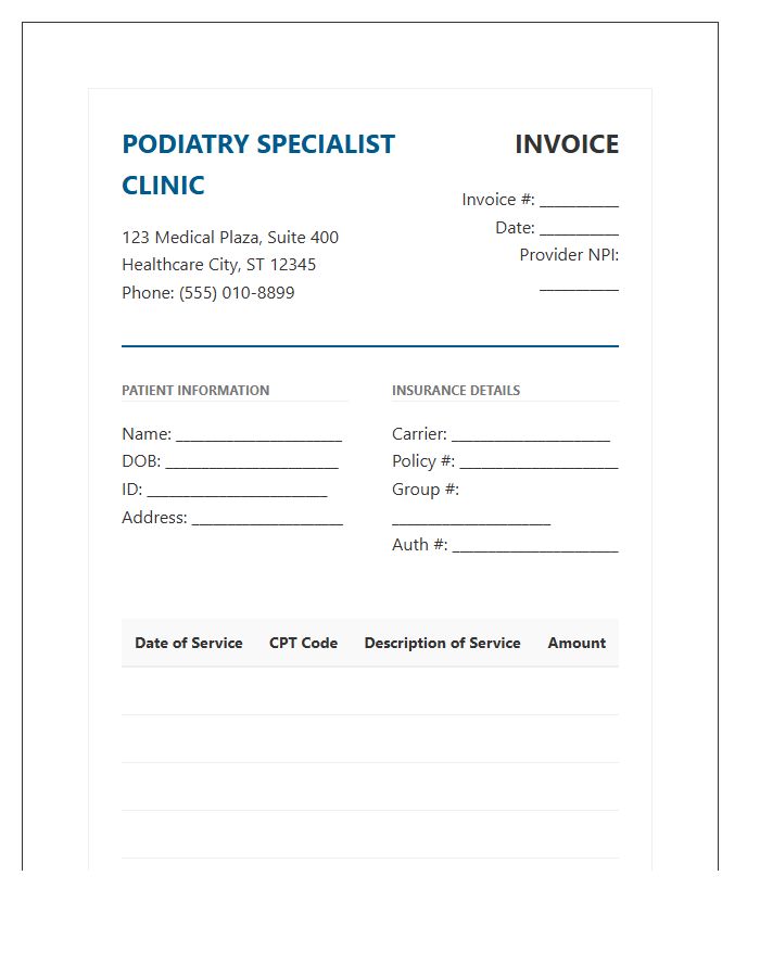 Podiatry Specialist Clinic Invoice Template