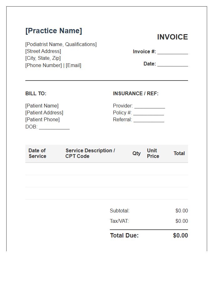 Private Podiatry Practice Invoice Template