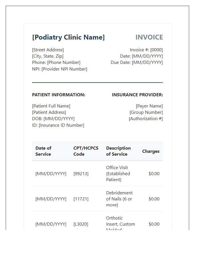 Professional Podiatry Billing Invoice Template