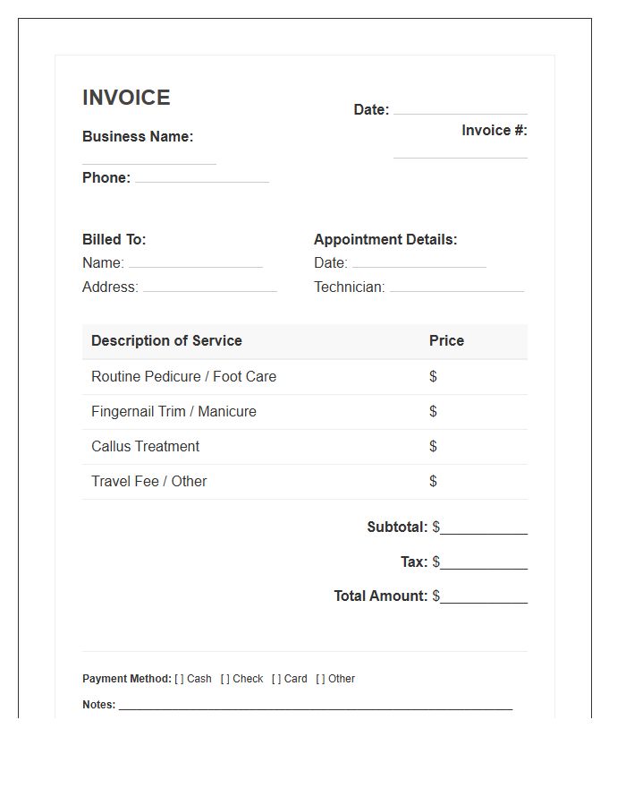 Routine Nail Care Invoice Template