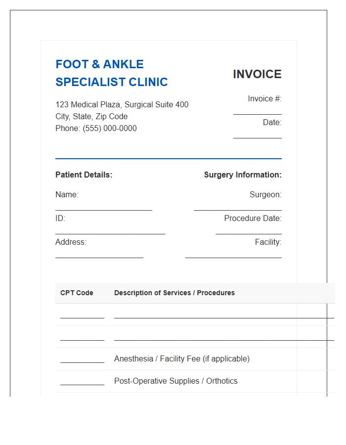 Specialist Foot Surgery Invoice Template