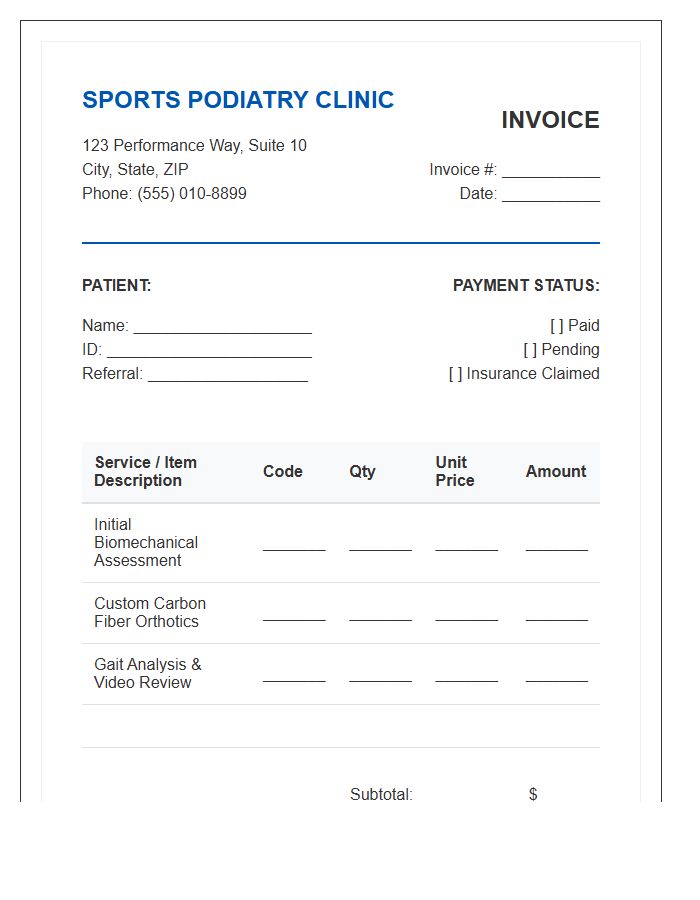Sports Podiatry Clinic Invoice Template