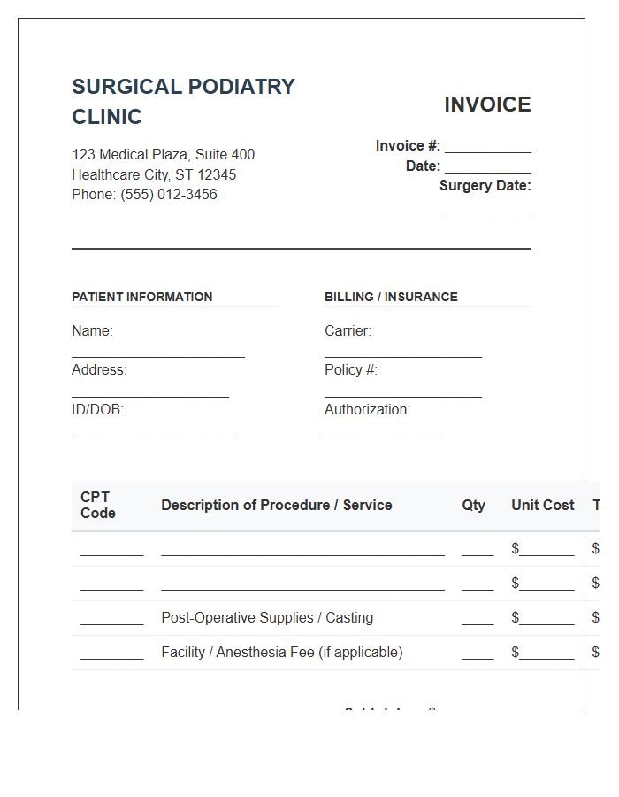 Surgical Podiatry Service Invoice Template