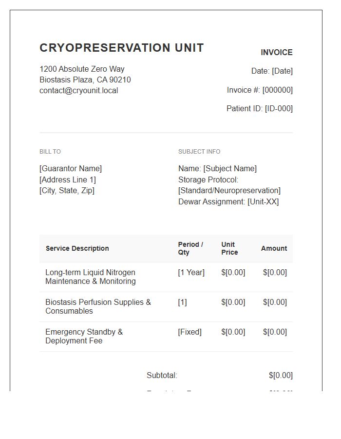 Cryopreservation Unit Invoice Template