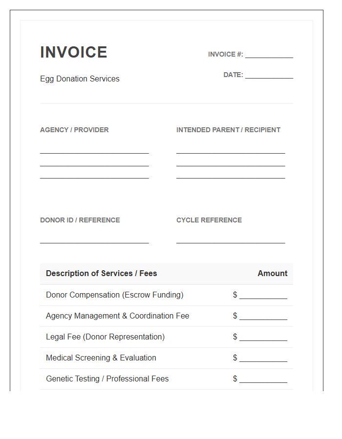 Egg Donation Management Invoice Template