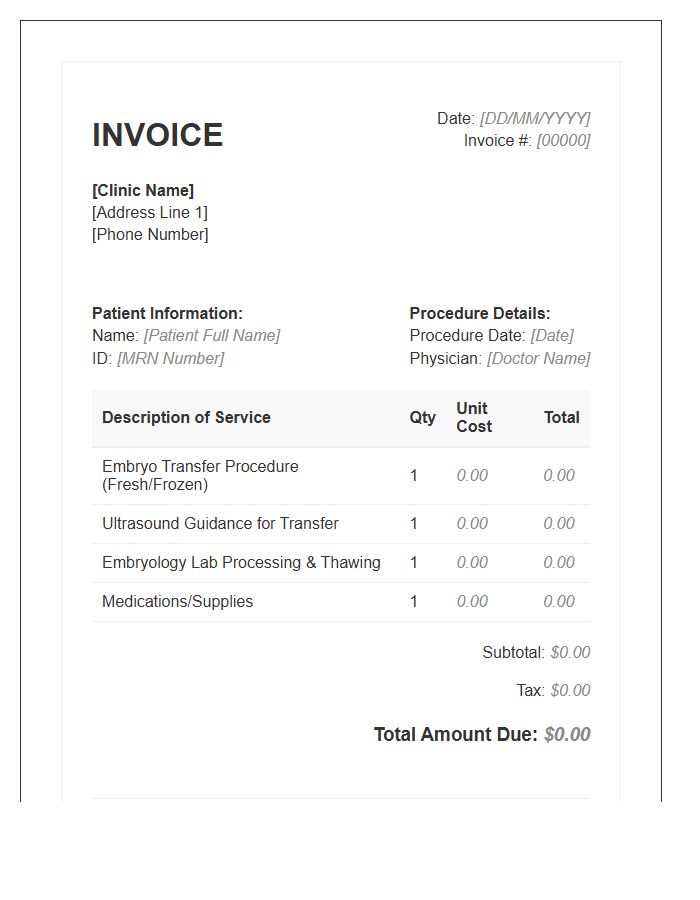 Embryo Transfer Procedure Invoice Template