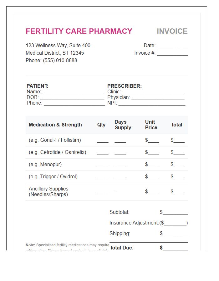 Fertility Medication Pharmacy Invoice Template