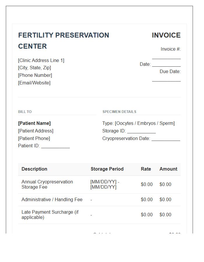 Fertility Preservation Storage Invoice Template