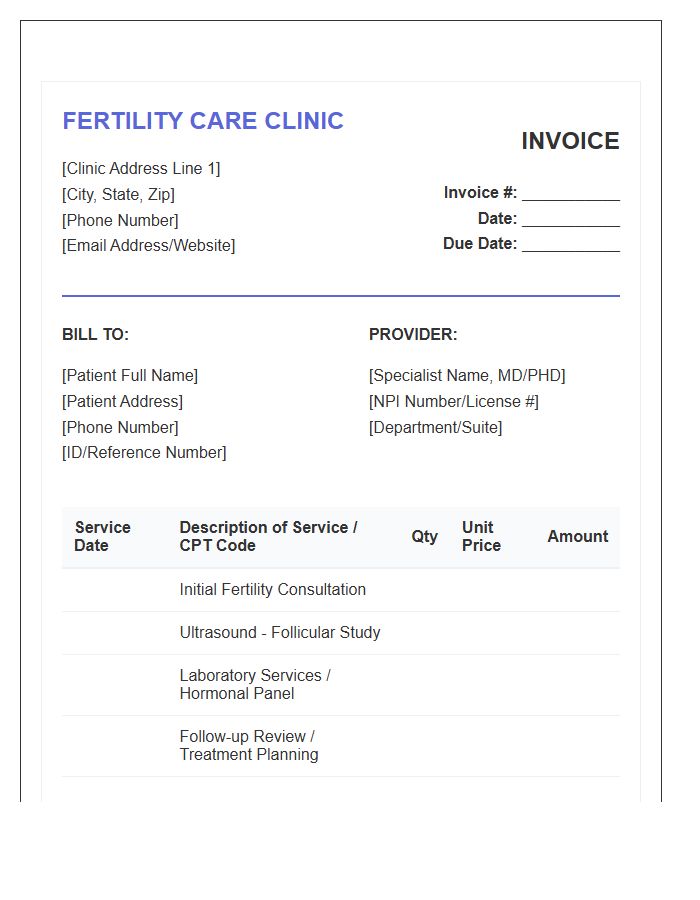 Fertility Specialist Consultation Invoice Template