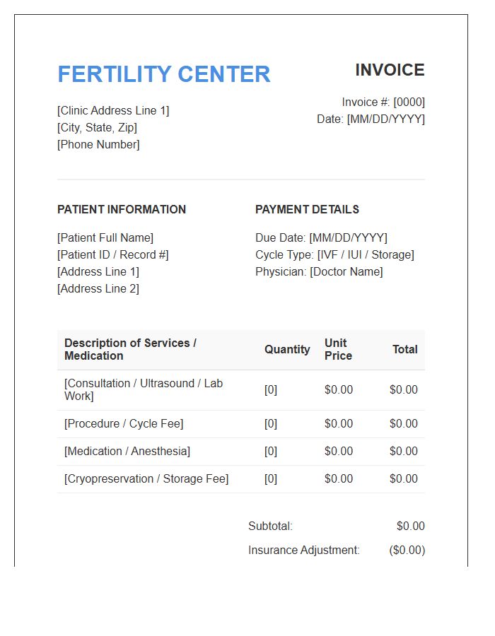 Fertility Treatment Center Invoice Template