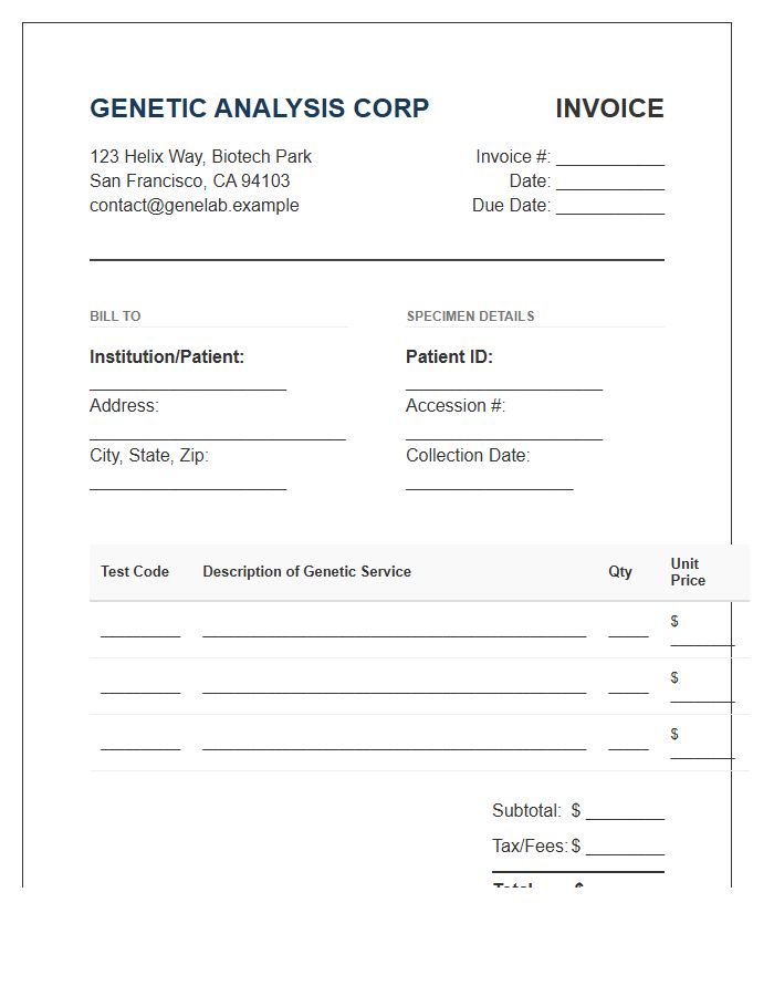 Genetic Screening Laboratory Invoice Template
