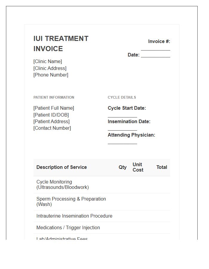 Intrauterine Insemination Treatment Invoice Template