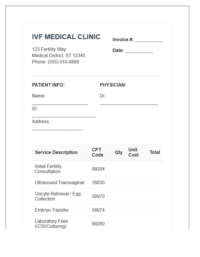 IVF Clinic Medical Invoice Template