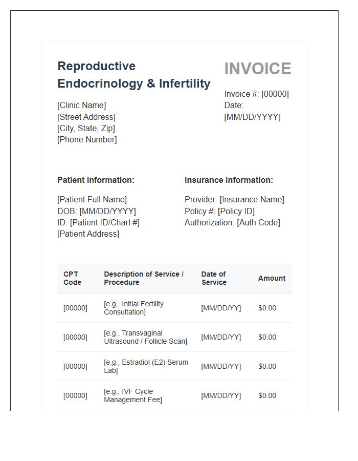 Reproductive Endocrinology Billing Invoice Template