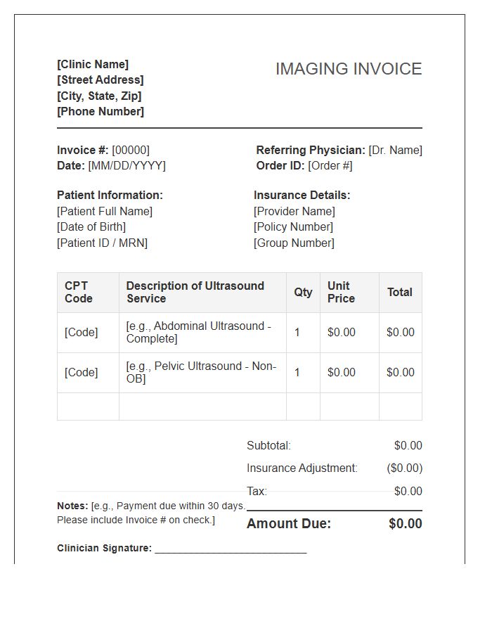 Ultrasound Imaging Clinical Invoice Template
