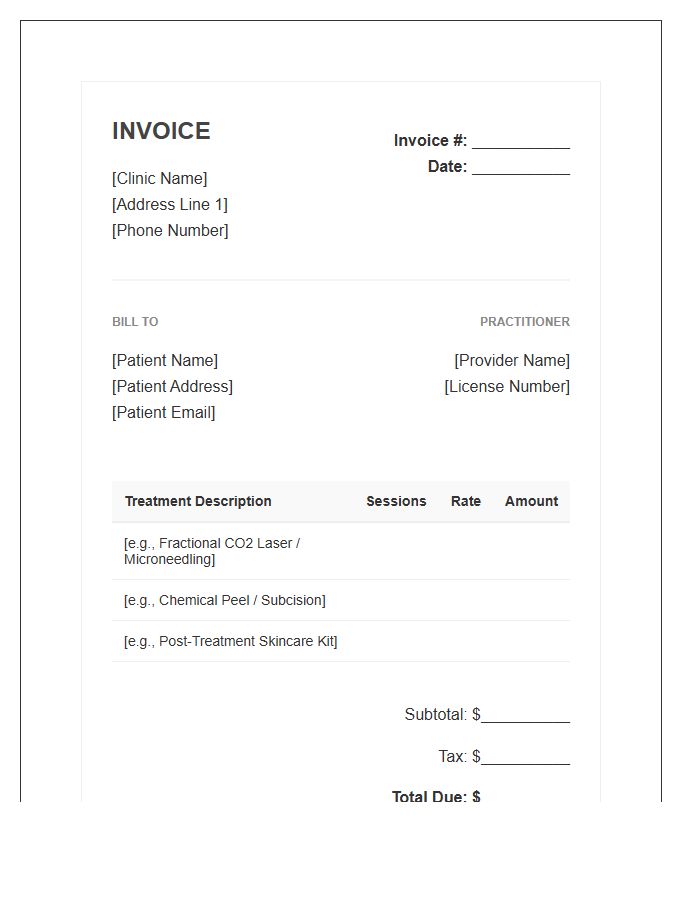 Acne Scar Treatment Invoice Template