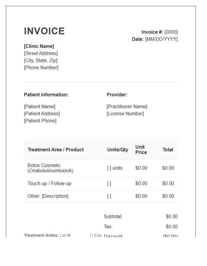 Botox Treatment Invoice Template