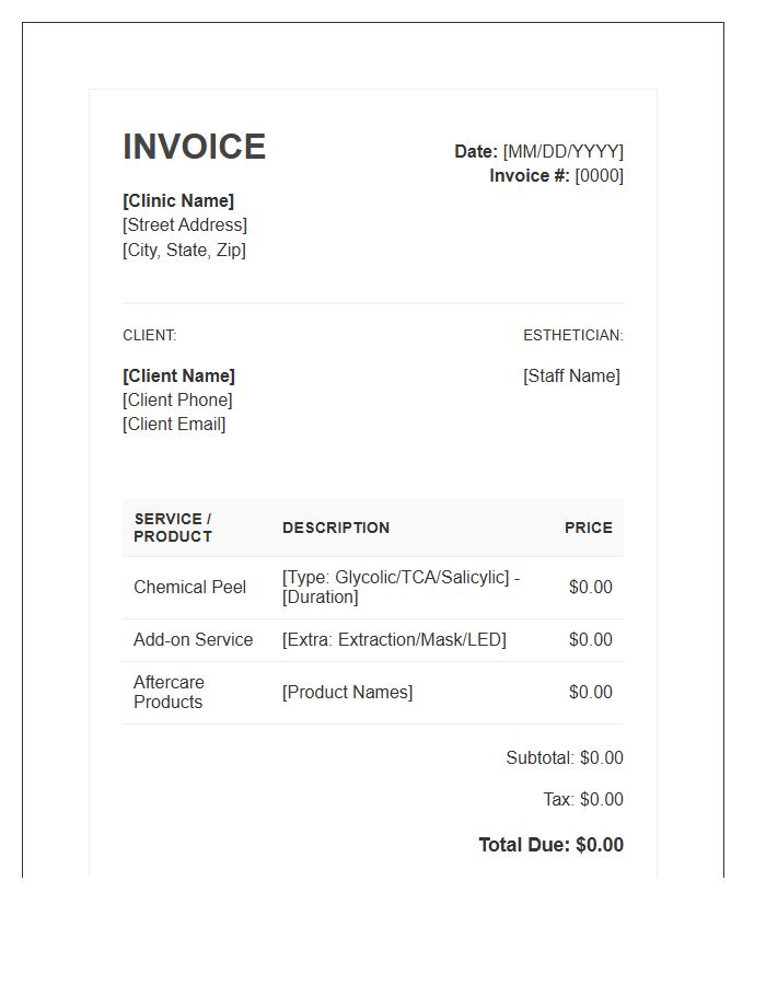 Chemical Peel Service Invoice Template