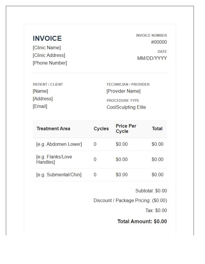 CoolSculpting Procedure Invoice Template
