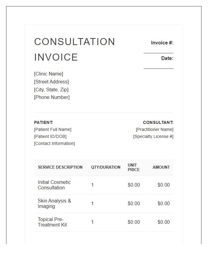 Cosmetic Dermatology Consultation Invoice Template