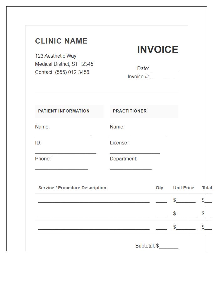 Dermatological Aesthetic Service Invoice Template