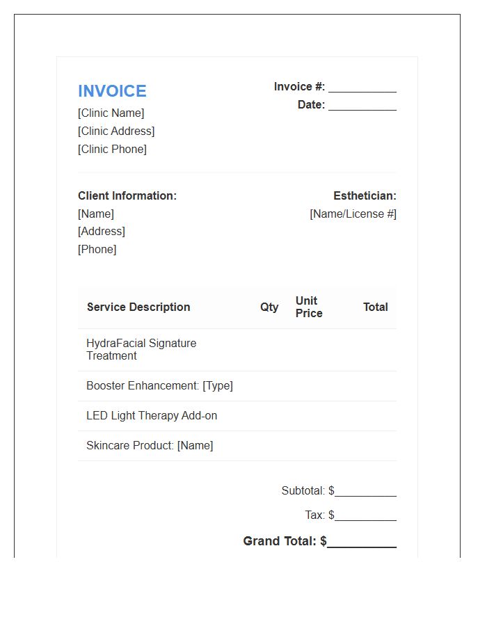 HydraFacial Treatment Invoice Template