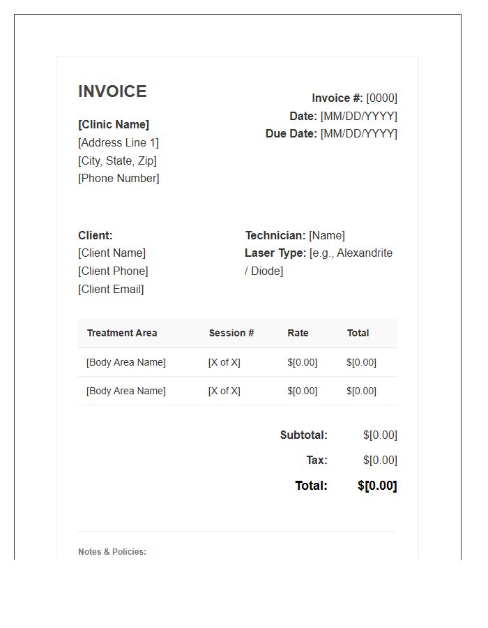 Laser Hair Removal Invoice Template