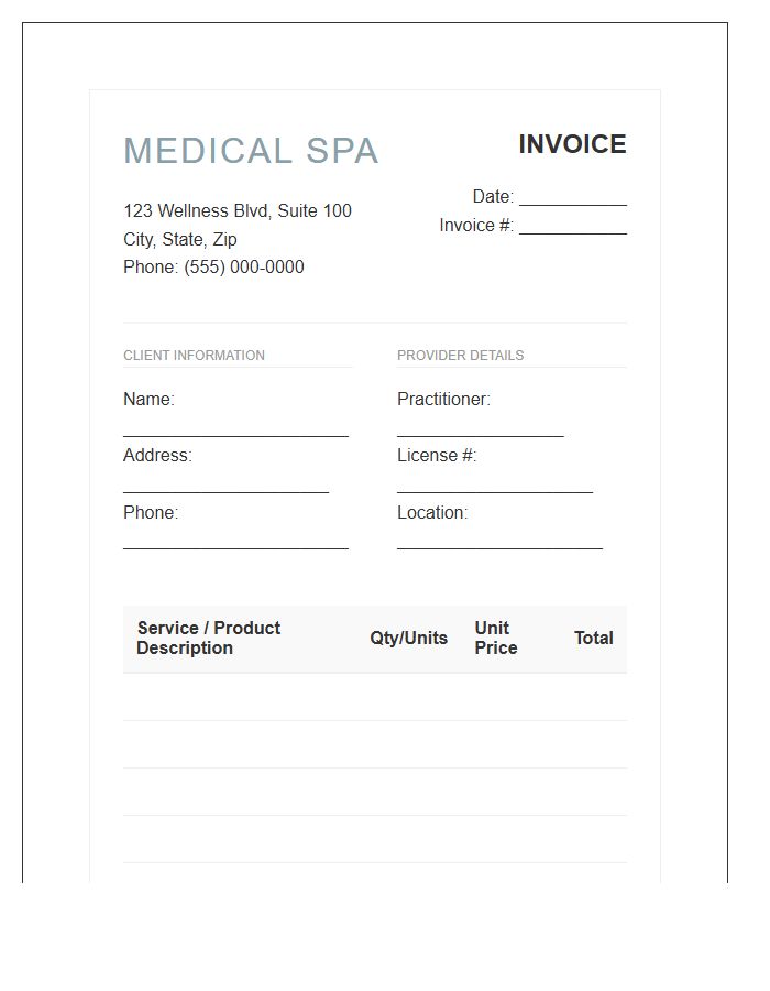 Medical Spa Cosmetic Invoice Template