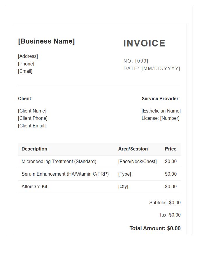 Microneedling Service Invoice Template