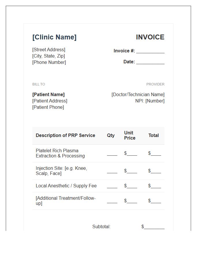 Platelet Rich Plasma Invoice Template
