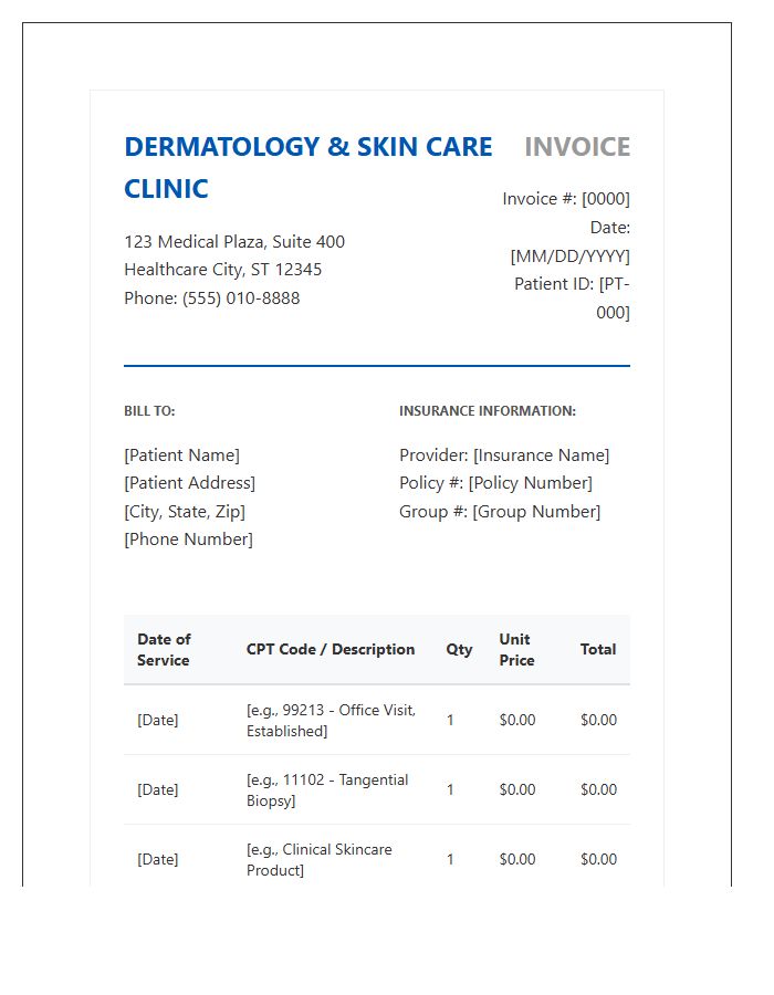 Professional Dermatology Invoice Template