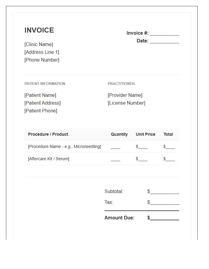 Skin Rejuvenation Procedure Invoice Template