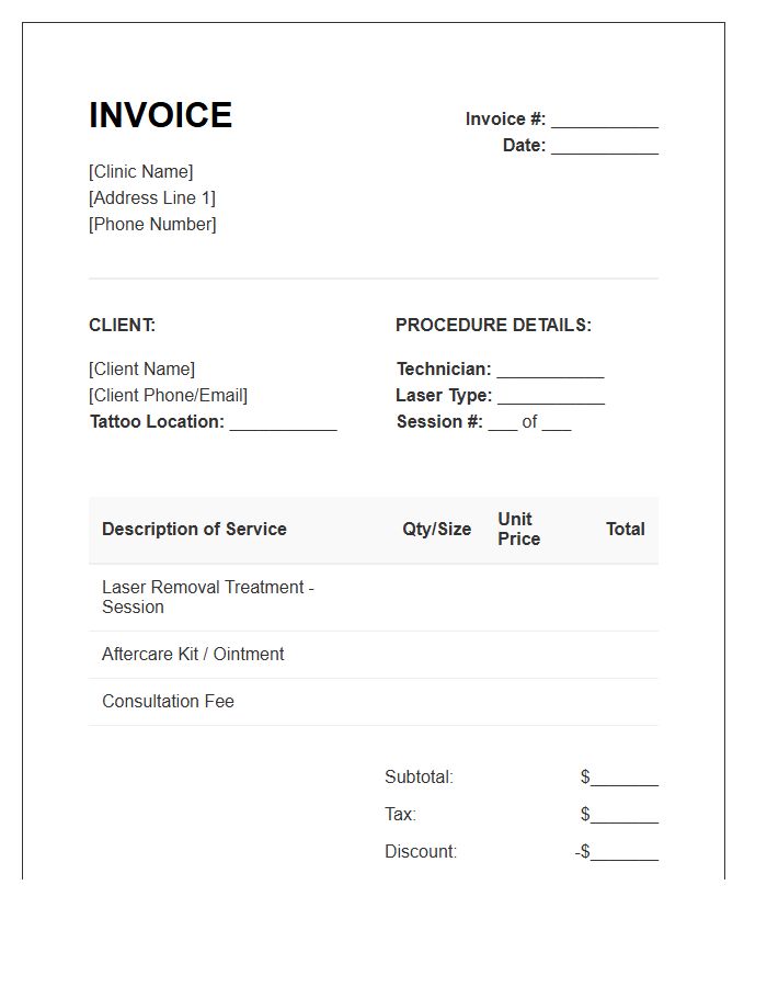 Tattoo Removal Procedure Invoice Template