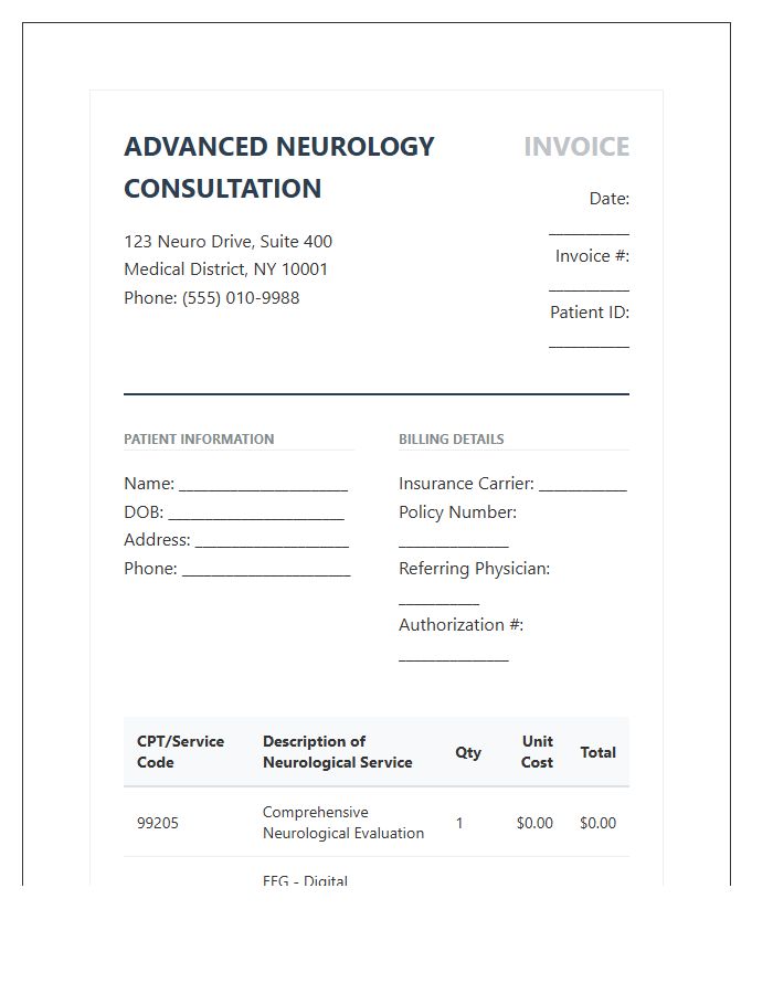 Advanced Neurology Consultation Invoice Template