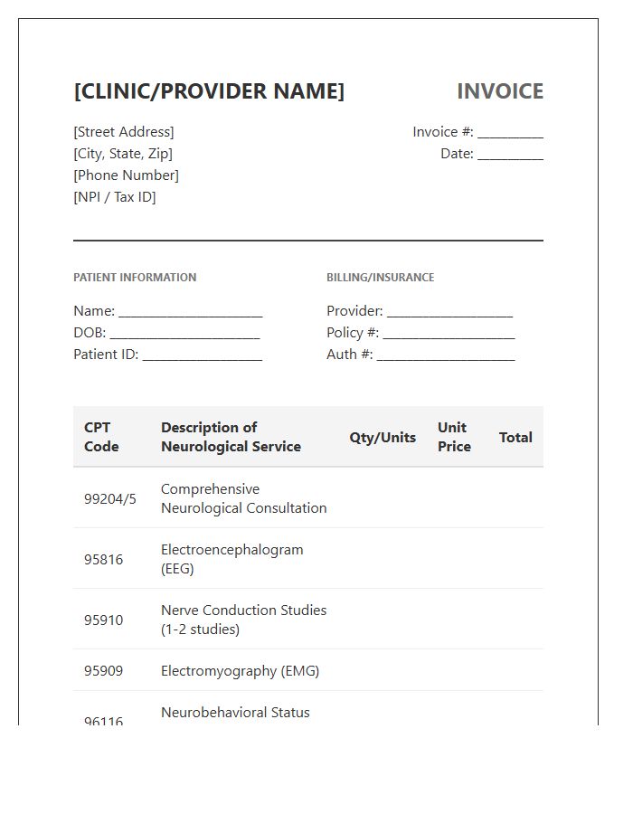 Comprehensive Neurological Exam Invoice Template