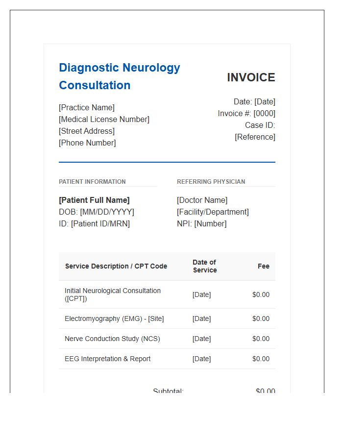 Diagnostic Neurology Consultation Invoice Template