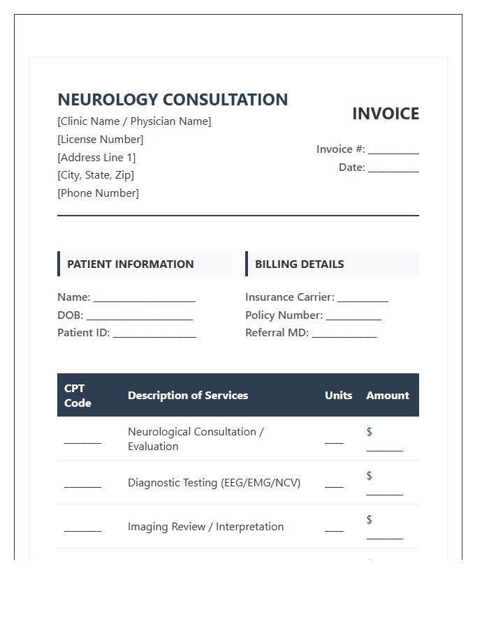 Electronic Neurology Consultation Invoice Template
