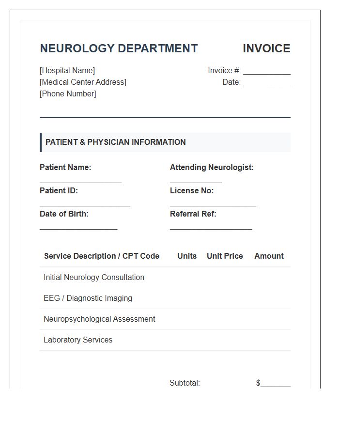 Hospital Neurology Consultation Invoice Template